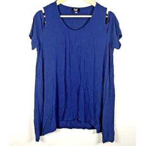 Jones‎ New York Women's Short Sleeve Cold Shoulder Tunic Top Blue Size XL